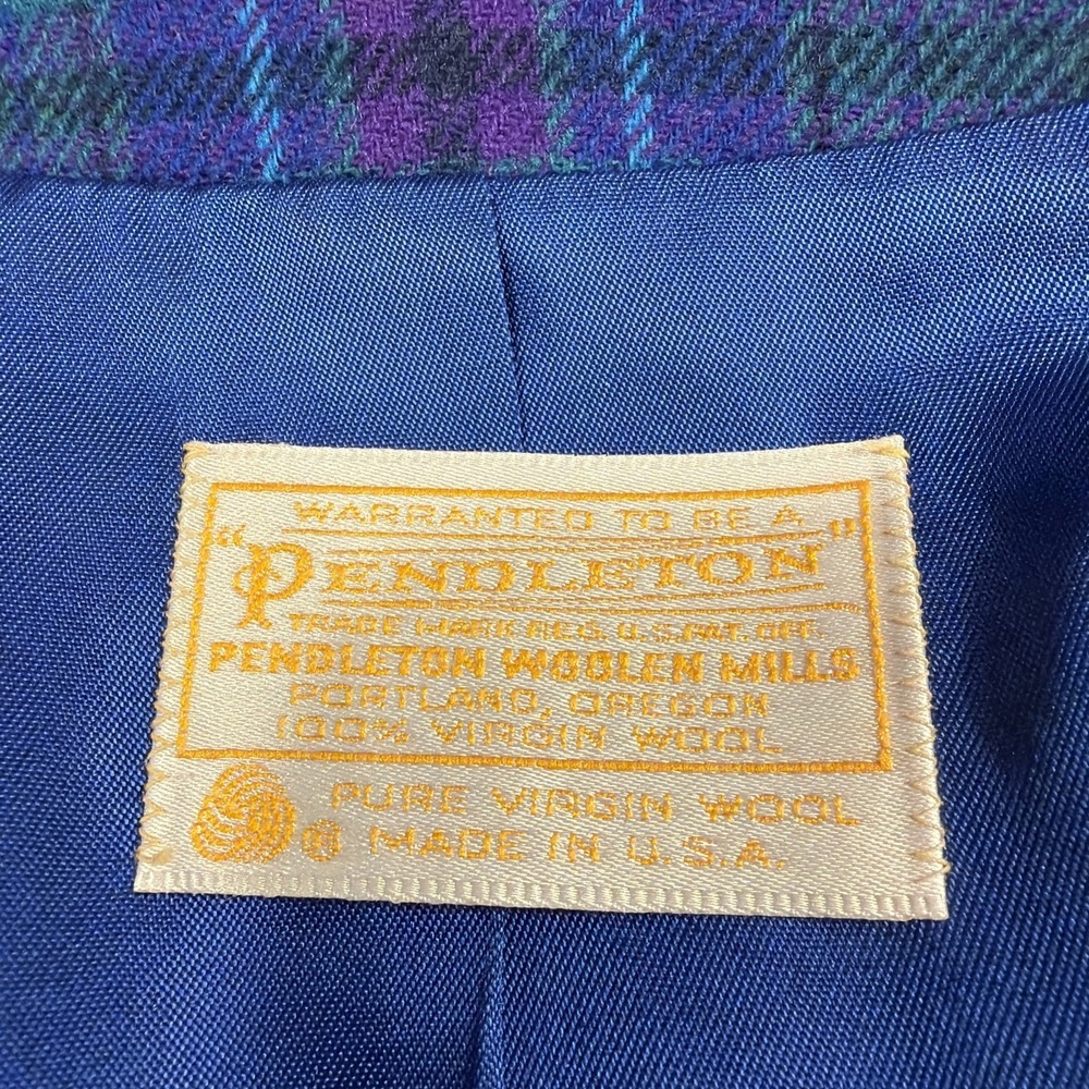Vtg Pendleton Women's Purple Green & Blue 100% Virgin Wool Plaid Blazer Size 16 - Picture 2 of 8